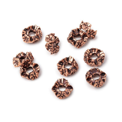 8mm Antiqued Copper Floral Edge Spacer Set of 10 Large Hole Beads