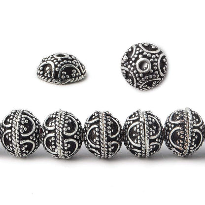 8mm Antiqued Silver Plated Copper Bead Cap Persian Design 8 inch 58 pieces