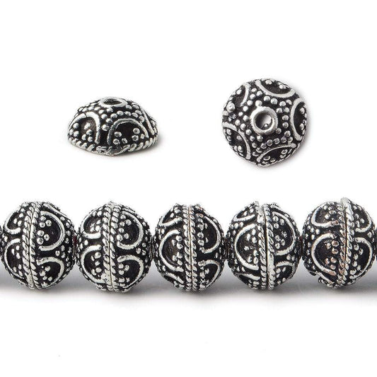 8mm Antiqued Silver Plated Copper Bead Cap Persian Design 8 inch 58 pieces