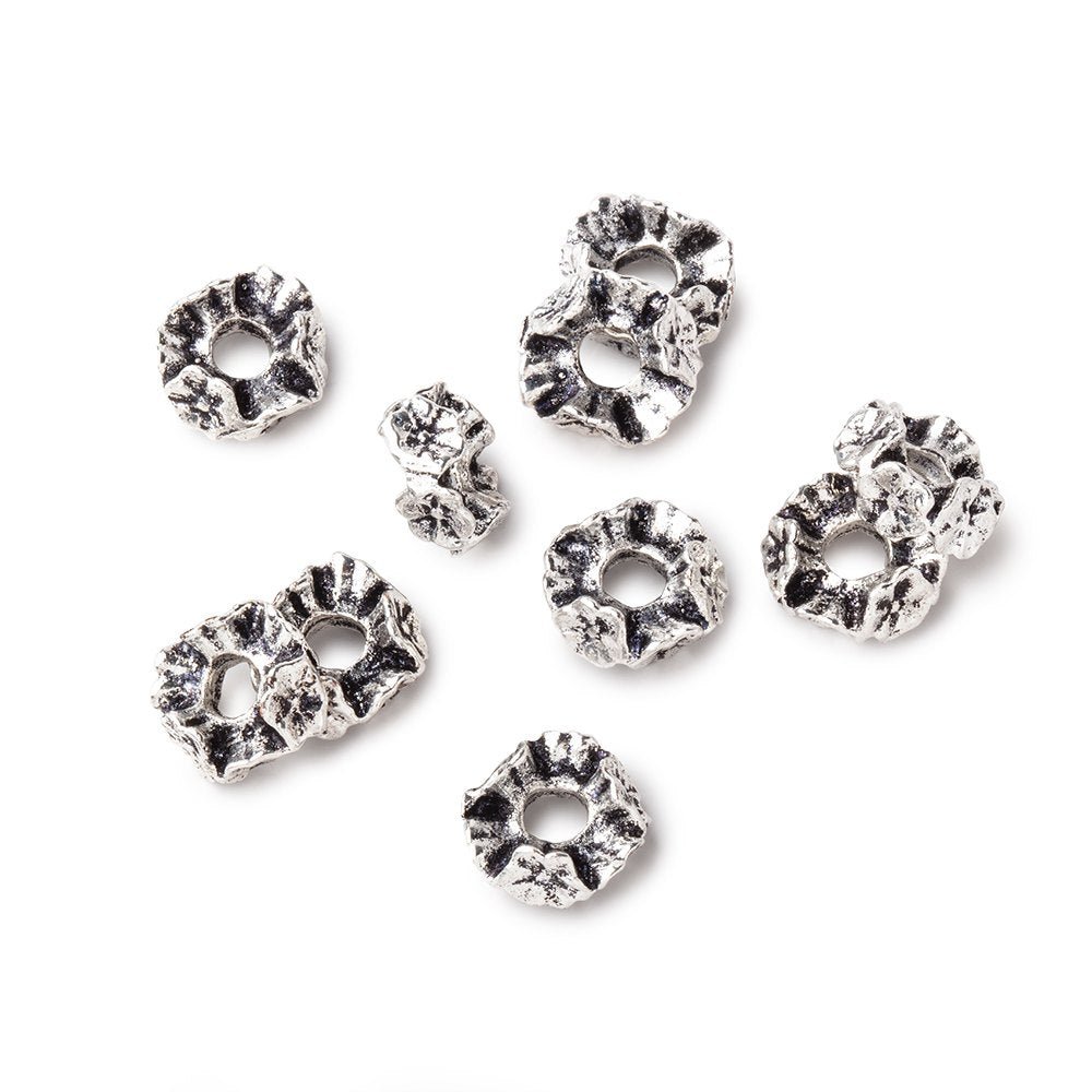 8mm Antiqued Silver Plated Copper Floral Edge Spacer Set of 10 Large Hole Beads