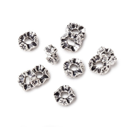 8mm Antiqued Silver Plated Copper Floral Edge Spacer Set of 10 Large Hole Beads