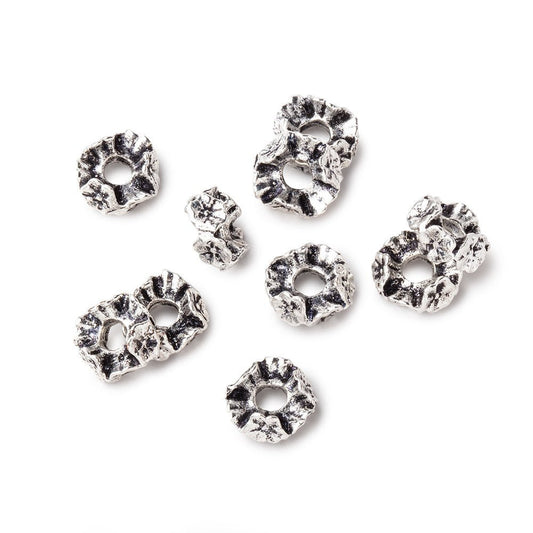 8mm Antiqued Silver Plated Copper Floral Edge Spacer Set of 10 Large Hole Beads