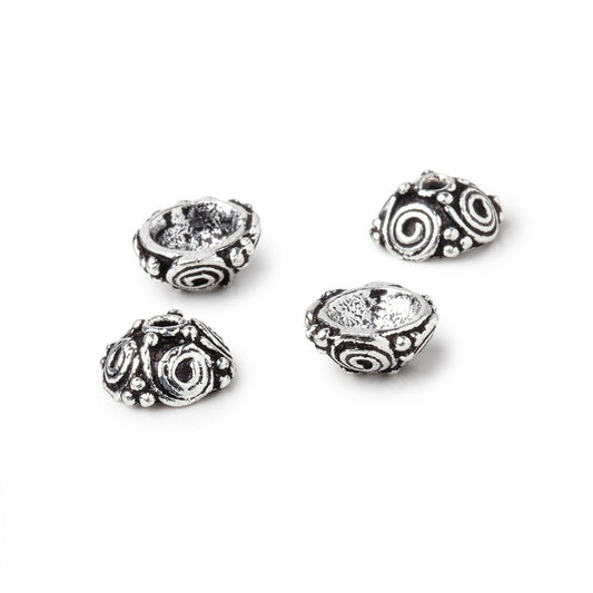 8mm Antiqued Silver Plated Copper Spiral Design Bead Cap Set of 4 pieces