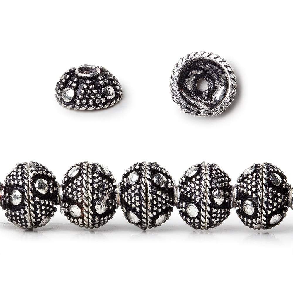 8mm Antiqued Silver plated Bead Cap Miligrain Triangle and Dot 8 inch 58 beads