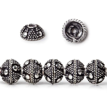 8mm Antiqued Silver plated Bead Cap Miligrain Triangle and Dot 8 inch 58 beads