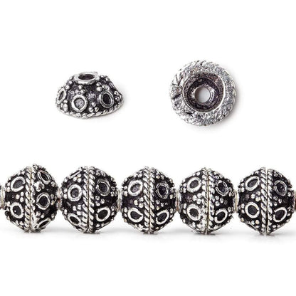 8mm Antiqued Sterling Silver plated Bead Cap Persian Design 8 inch 58 beads