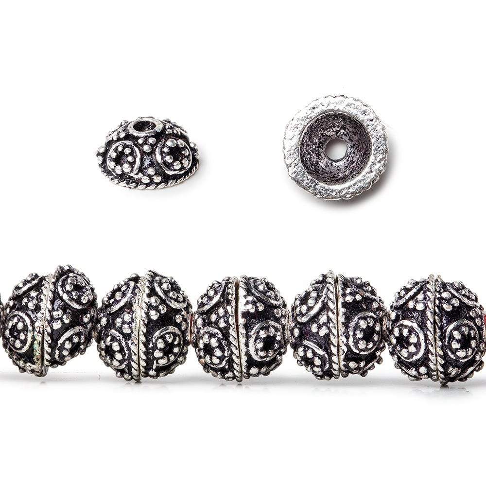 8mm Antiqued Sterling Silver plated Bead Cap Round & Miligrain Circle Design 8 inch 54 beads