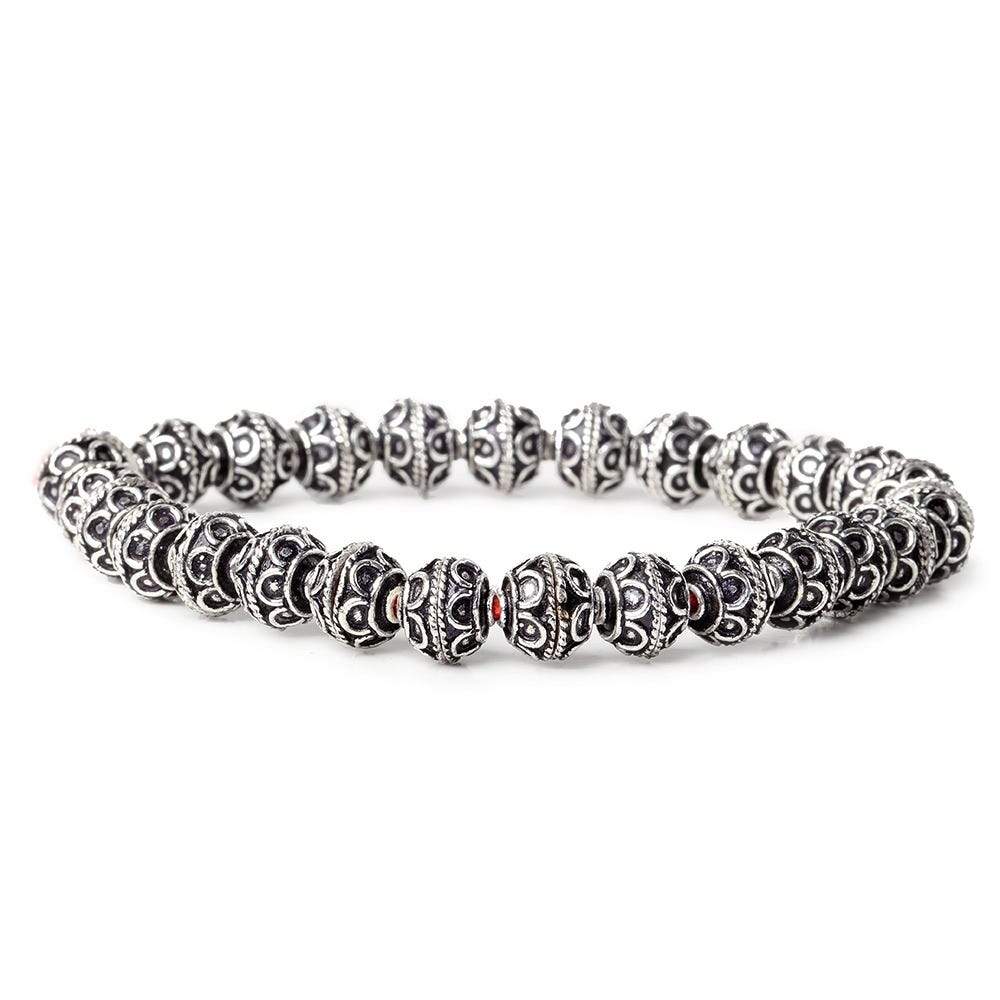 8mm Antiqued Sterling Silver plated Bead Cap Simple Arch Design 8 inch 54 beads