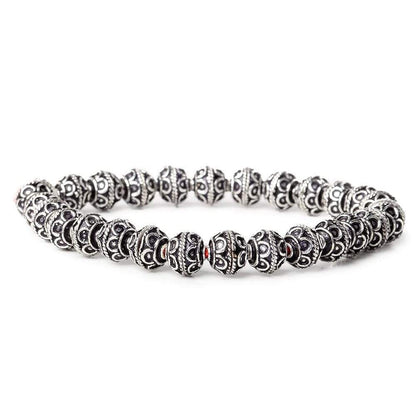 8mm Antiqued Sterling Silver plated Bead Cap Simple Arch Design 8 inch 54 beads