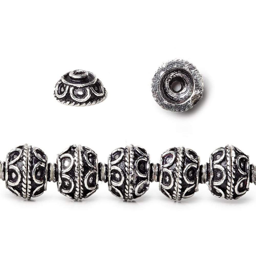 8mm Antiqued Sterling Silver plated Bead Cap Simple Arch Design 8 inch 54 beads