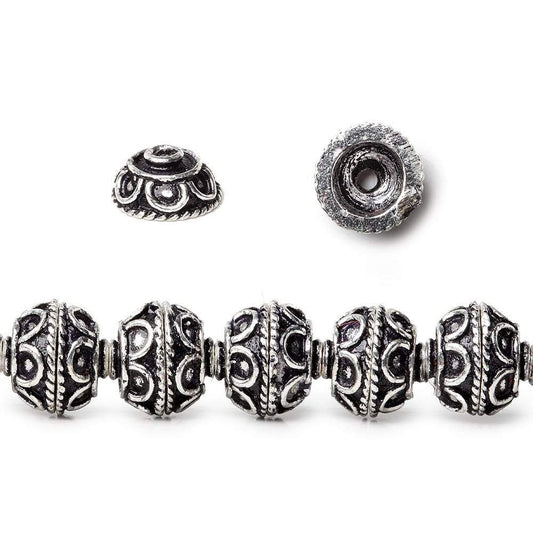 8mm Antiqued Sterling Silver plated Bead Cap Simple Arch Design 8 inch 54 beads