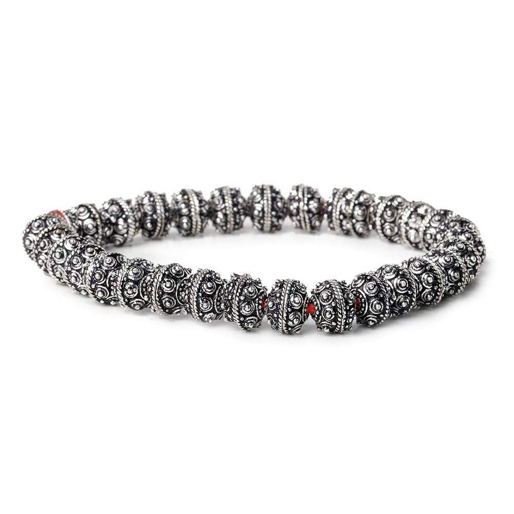 8mm Antiqued Sterling Silver plated Bead Cap Sphere Design 8 inch 60 beads