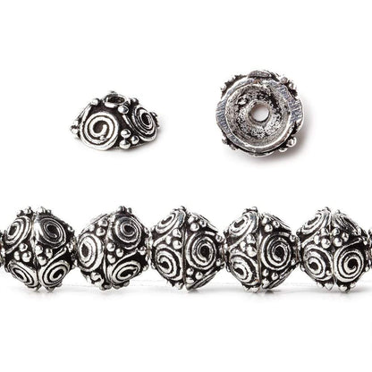 8mm Antiqued Sterling Silver plated Copper Bead Cap 8 inch 54 beads