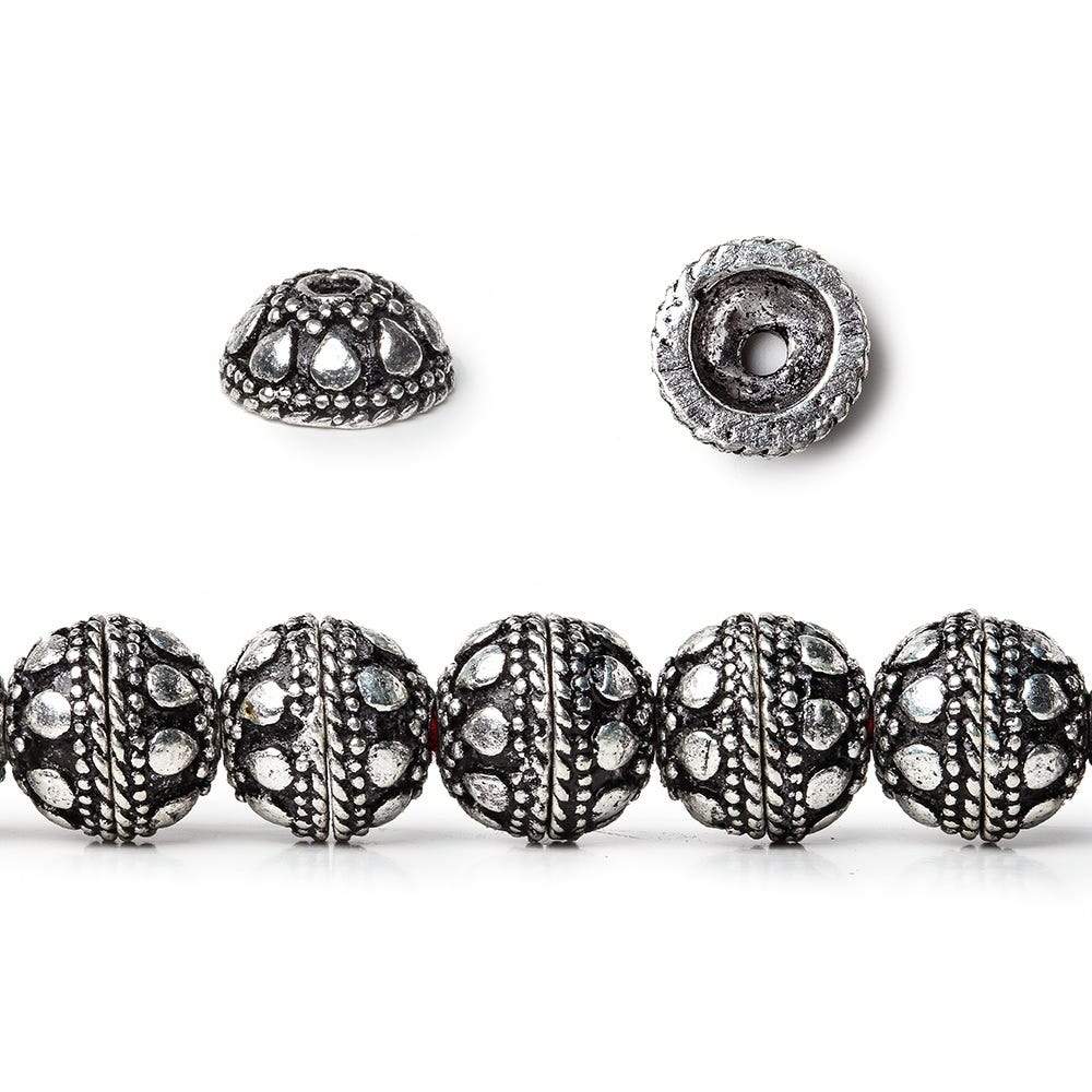 8mm Antiqued Sterling Silver Plated Copper Bead Cap Round Circles 8 inch 26 beads