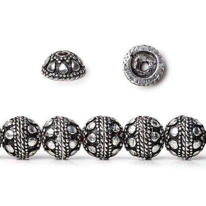 8mm Antiqued Sterling Silver Plated Copper Bead Cap Round Circles 8 inch 26 beads