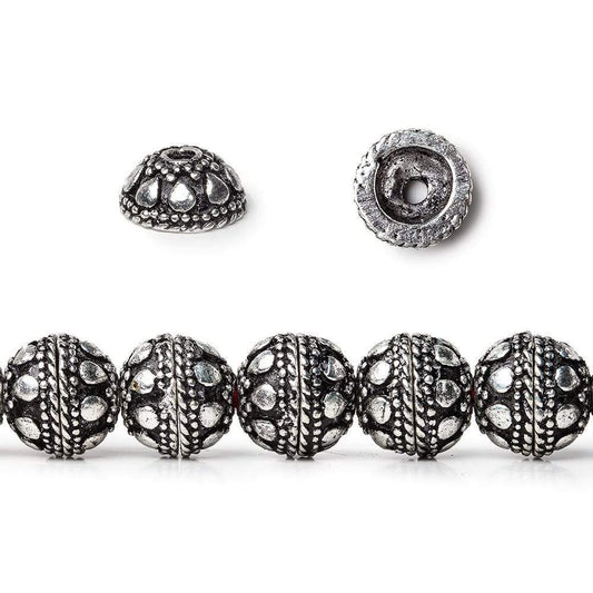 8mm Antiqued Sterling Silver Plated Copper Bead Cap Round Circles 8 inch 26 beads