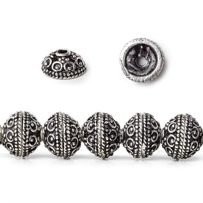 8mm Antiqued Sterling Silver Plated Copper Bead Cap Roval Petite Persian 8 inch 56 beads