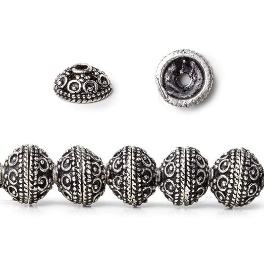 8mm Antiqued Sterling Silver Plated Copper Bead Cap Roval Petite Persian 8 inch 56 beads