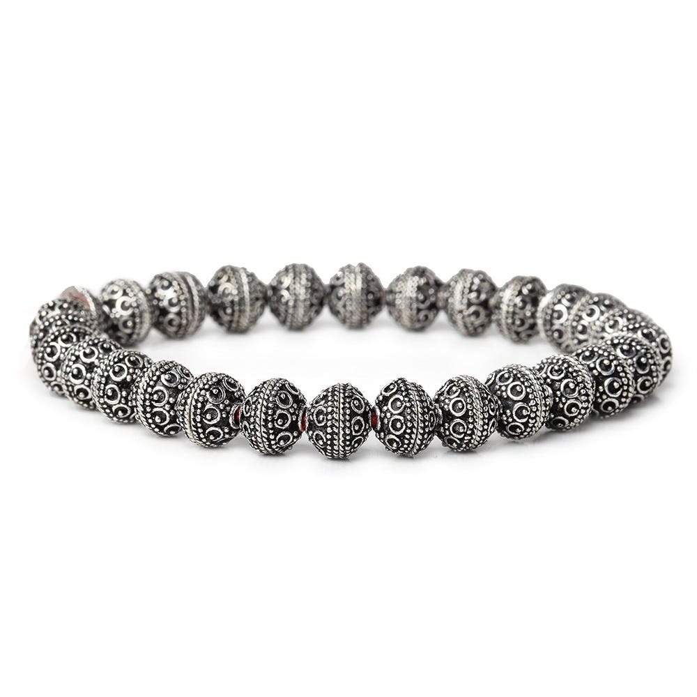 8mm Antiqued Sterling Silver Plated Copper Bead Cap Roval Petite Persian 8 inch 56 beads