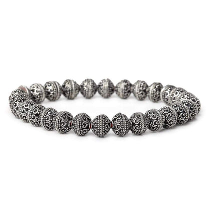 8mm Antiqued Sterling Silver Plated Copper Bead Cap Roval Petite Persian 8 inch 56 beads