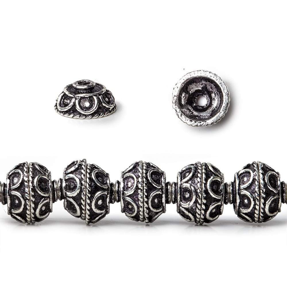8mm Antiqued Sterling Silver Plated Copper Bead Cap Roval Petite Pesian Circle 8 inch 54 beads