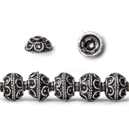 8mm Antiqued Sterling Silver Plated Copper Bead Cap Roval Petite Pesian Circle 8 inch 54 beads