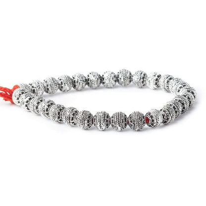 8mm Antiqued Sterling Silver plated Copper Bead Miligrain Rings 8 inch 28 pieces