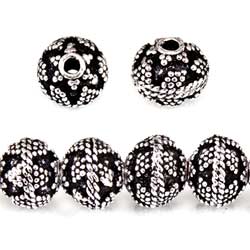 8mm Antiqued Sterling Silver plated Copper Bead Miligrain Small and Large Triangle Design 8 inch 28 pcs