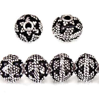 8mm Antiqued Sterling Silver plated Copper Bead Miligrain Small and Large Triangle Design 8 inch 28 pcs