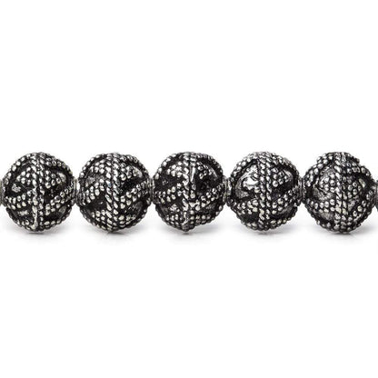 8mm Antiqued Sterling Silver Plated Copper Bead Round, Miligrain Triangles & Swirl 8 inch 28 pieces