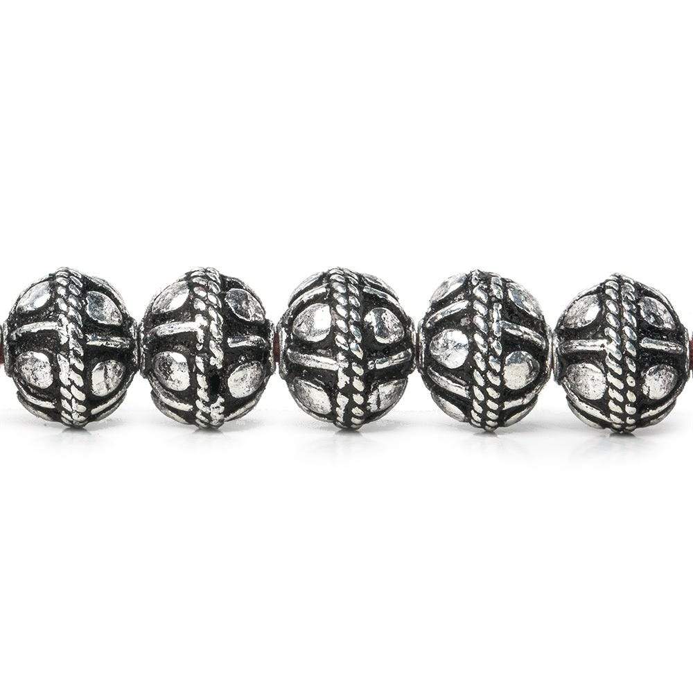 8mm Antiqued Sterling Silver Plated Copper Bead Roval, Pear Design 8 inch 28 pcs