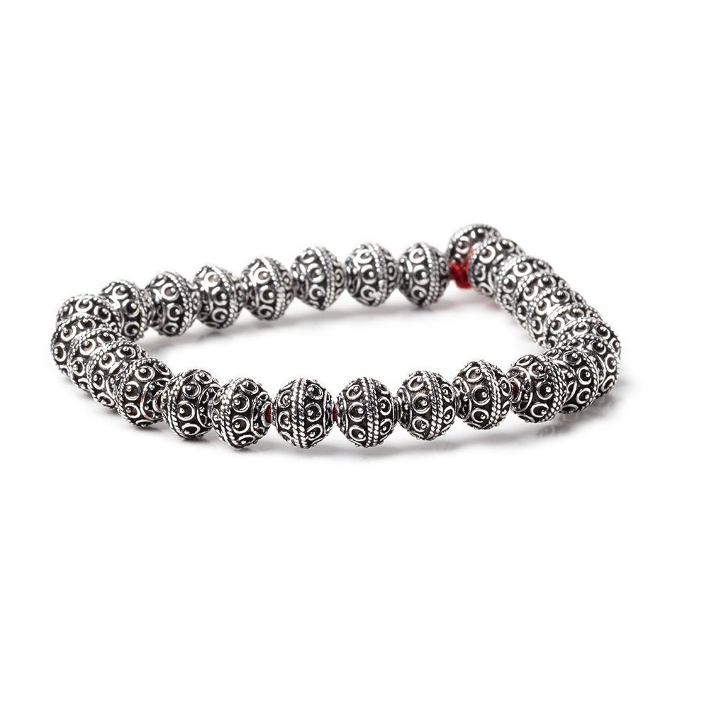 8mm Antiqued Silver Plated Copper Roval Persian Beads 8 inch 28 pieces