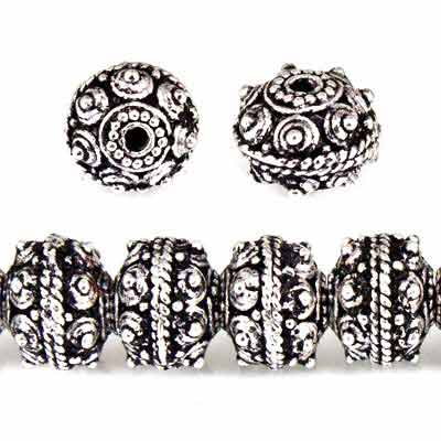 8mm Antiqued Sterling Silver plated Copper Bead Roval Sphere Design 8 inch 28 pcs