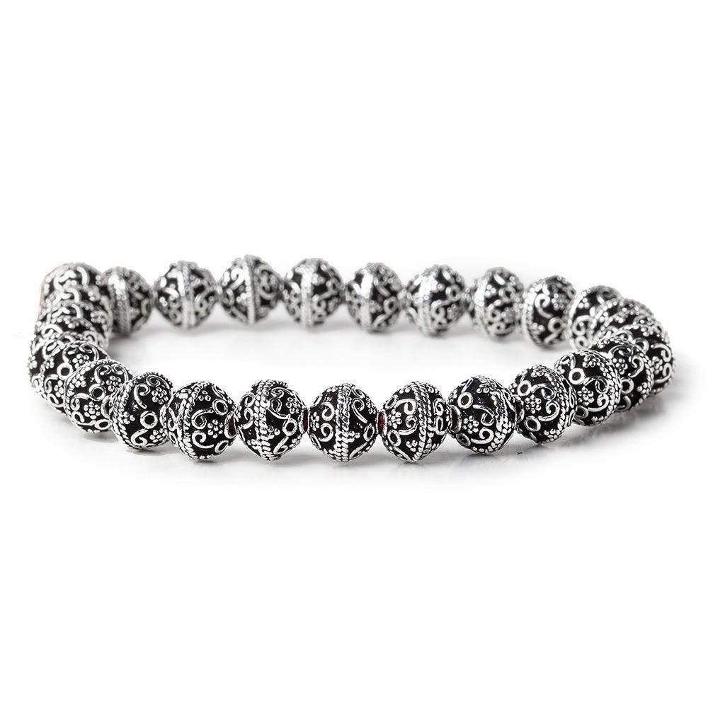 8mm Antiqued Sterling Silver plated Copper Moroccan Bead 8 inch 28 pcs