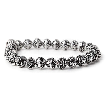 8mm Antiqued Sterling Silver plated Copper Moroccan Bead 8 inch 28 pcs