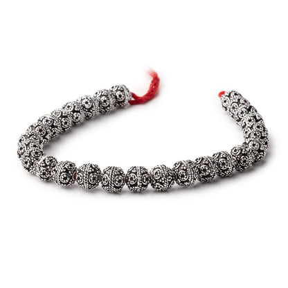 8mm Antiqued Sterling Silver Plated Copper Rounds with Miligrain Circles 8 inch 27 beads
