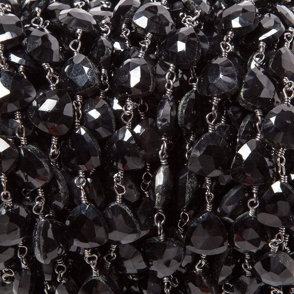 8mm Black Chalcedony triangle Black Gold plated Chain by the foot 22pcs