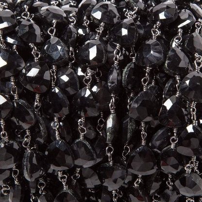 8mm Black Chalcedony triangle Black Gold plated Chain by the foot 22pcs