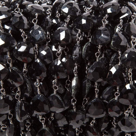 8mm Black Chalcedony triangle Black Gold plated Chain by the foot 22pcs