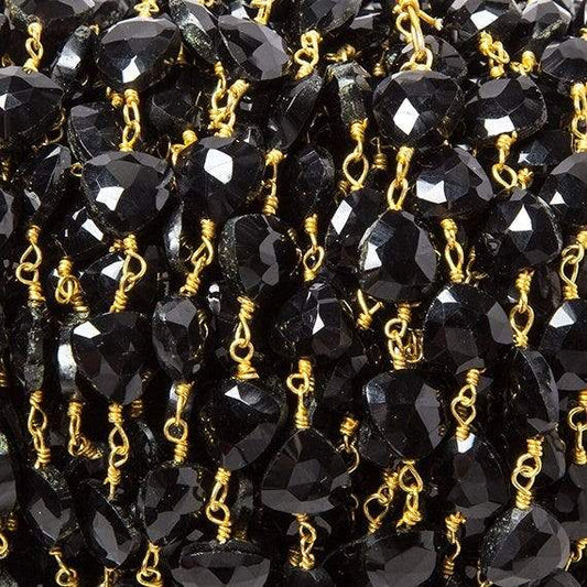 8mm Black Chalcedony triangle Gold plated Chain by the foot 22pcs