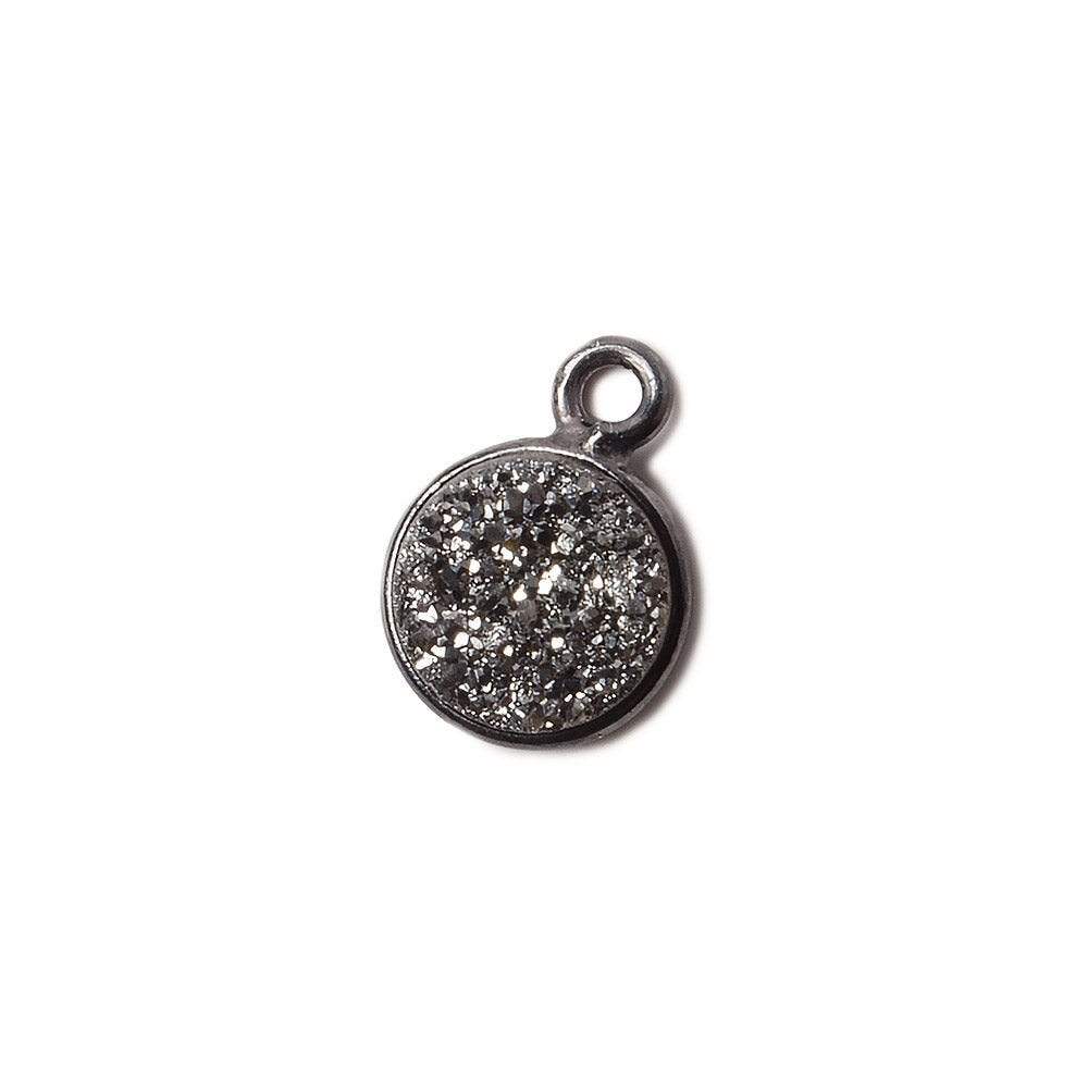 8mm Black Gold Bezel Metallic Platinum Drusy Coin Pendant 1 piece