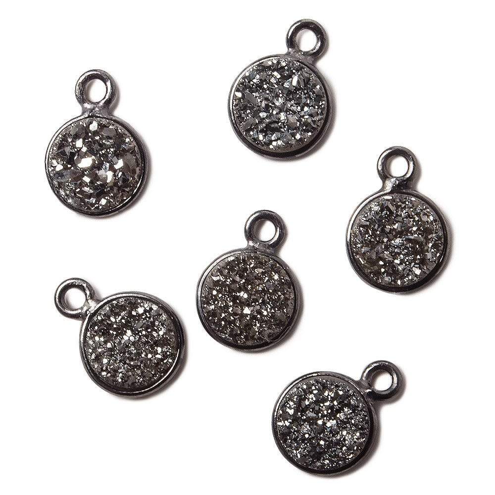8mm Black Gold Bezel Metallic Platinum Drusy Coin Pendant 1 piece