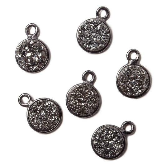 8mm Black Gold Bezel Metallic Platinum Drusy Coin Pendant 1 piece