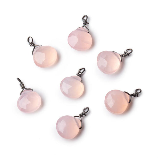 8mm Black Gold Wire Wrapped Blush Pink Chalcedony Faceted Heart 1 Focal Pendant