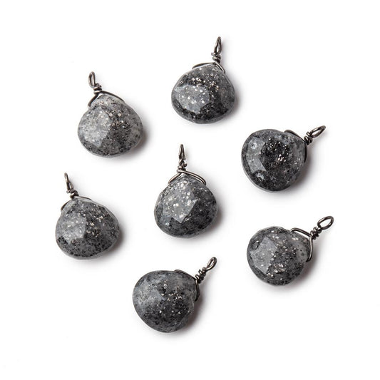 8mm Black Gold Wire Wrapped Celestial Quartz Faceted Heart 1 Focal Pendant