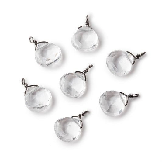 8mm Black Gold Wire Wrapped Crystal Quartz Faceted Heart 1 Focal Pendant