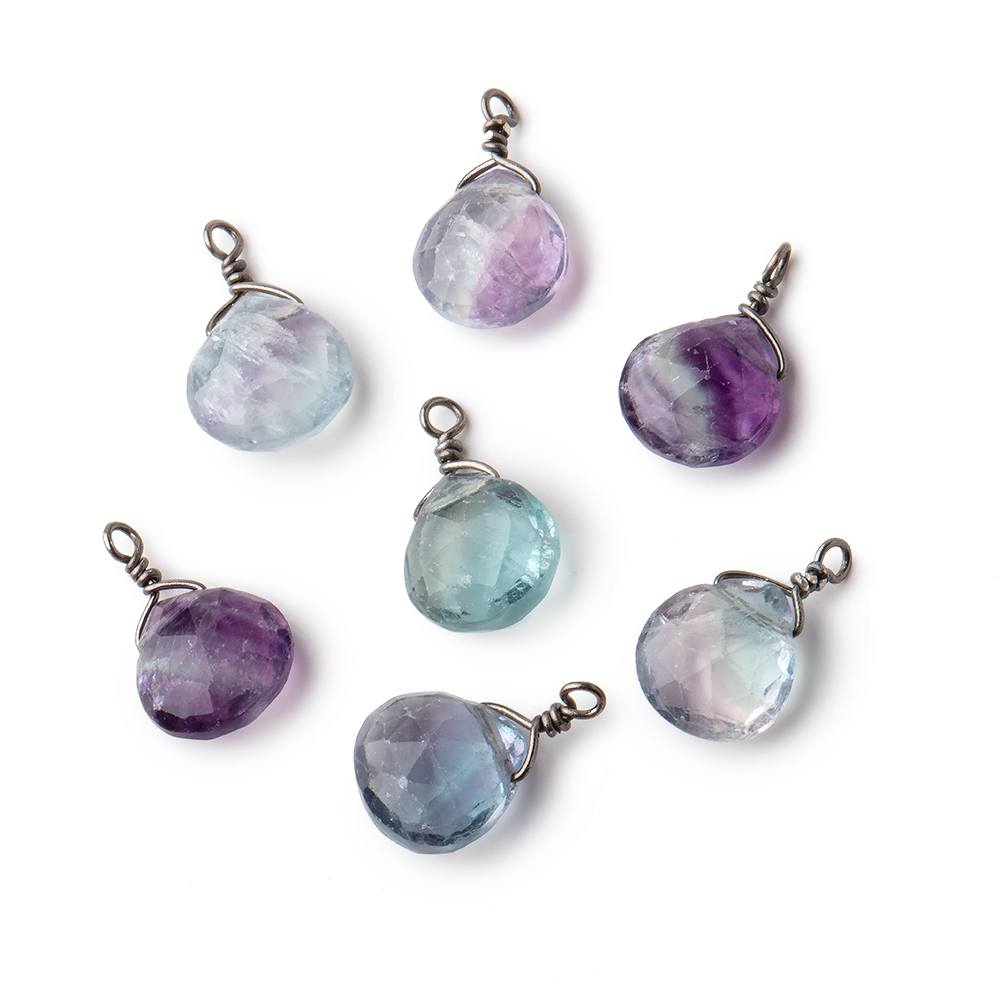 8mm Black Gold Wire Wrapped Fluorite Faceted Heart 1 Focal Pendant