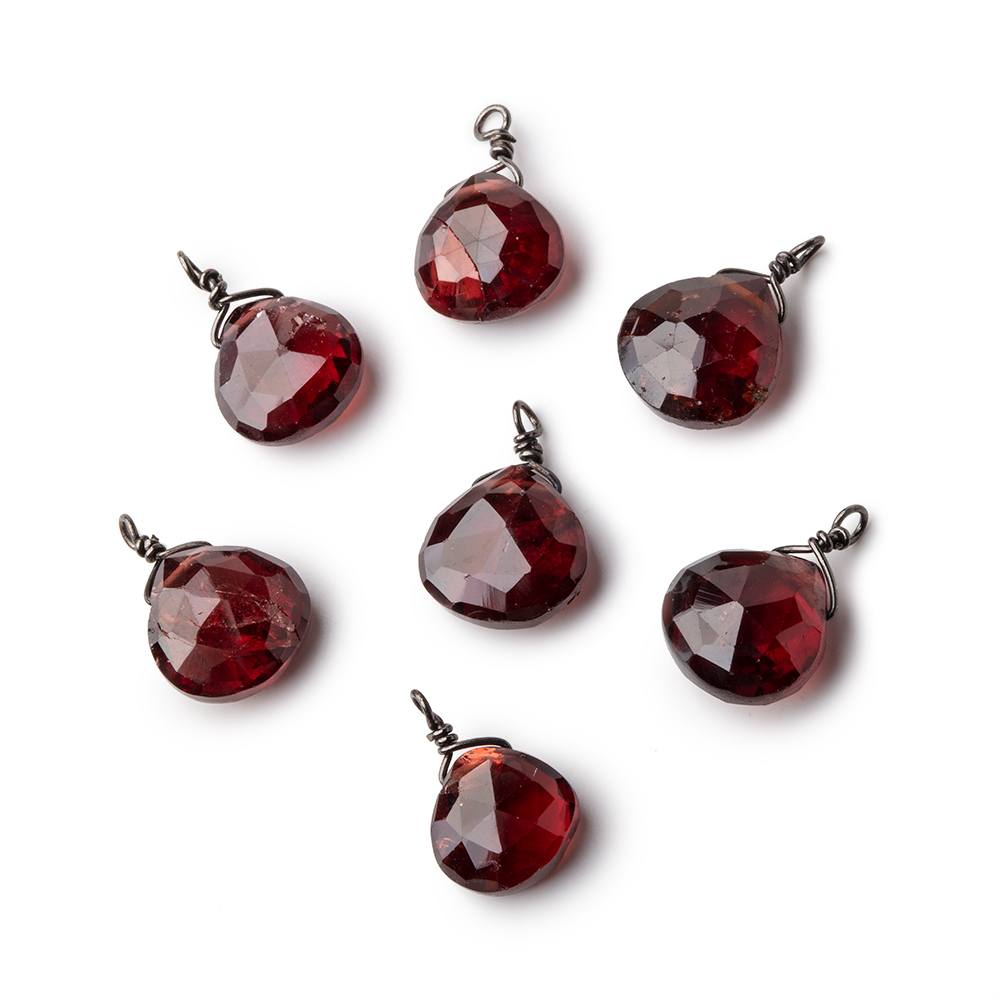 8mm Black Gold Wire Wrapped Garnet Faceted Heart 1 Focal Pendant
