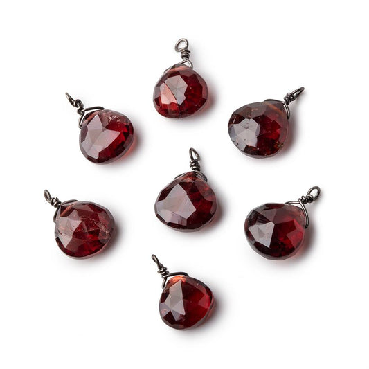 8mm Black Gold Wire Wrapped Garnet Faceted Heart 1 Focal Pendant