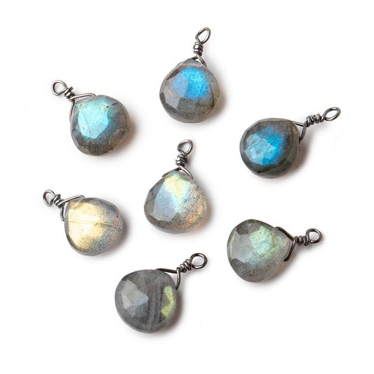 8mm Black Gold Wire Wrapped Labradorite Faceted Heart 1 Focal Pendant